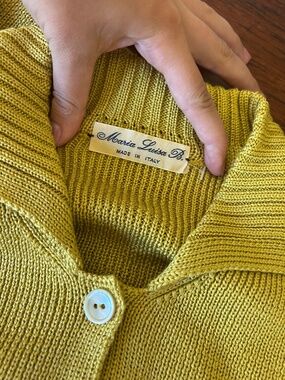 Maria Luisa B. 100% Silk Chartreuse Collared Cardigan Made in Italy